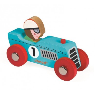 Wyścigówka drewniana Retromotor Janod (niebieska i srebrna)