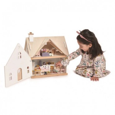 Drewniany dwupiętrowy domek dla lalek z wyposażeniem Tender Leaf Toys - 2