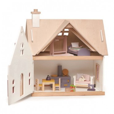 Drewniany dwupiętrowy domek dla lalek z wyposażeniem Tender Leaf Toys - 3