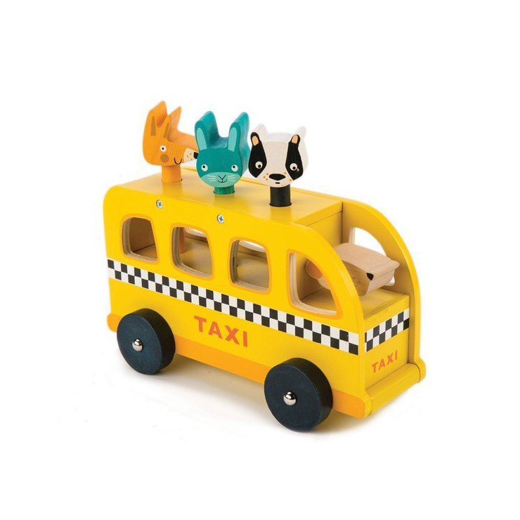 Drewniany samochód - taksówka ze zwierzątkami Tender Leaf Toys - 1