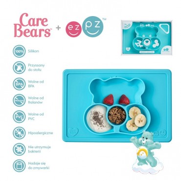EZPZ Silikonowy talerzyk z podkładką 2w1 Care Bears™ Mat Misia Życzliwe Serce Wish Bear turkusowy