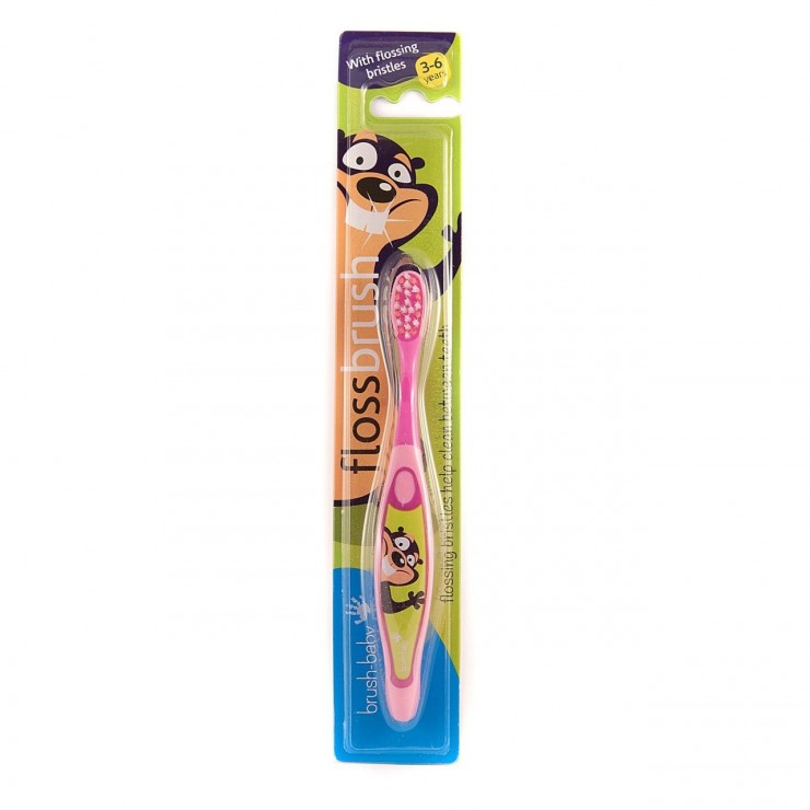 BRUSH-BABY FlossBrush szczoteczka manualna dla dzieci wieku od 3 do 6 lat różowa