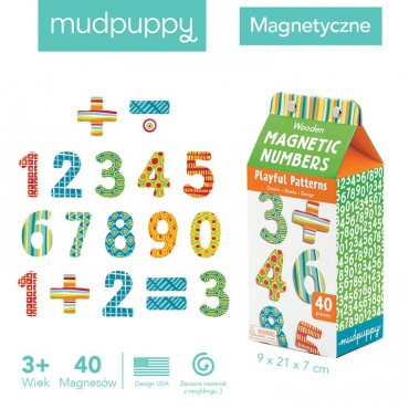 Mudpuppy Zestaw drewnianych magnesów w kolorowe wzory Liczby 40 elementów