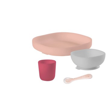 Beaba Komplet naczyń z silikonu z przyssawką pink - 8
