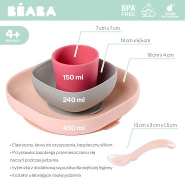Beaba Komplet naczyń z silikonu z przyssawką pink - 10