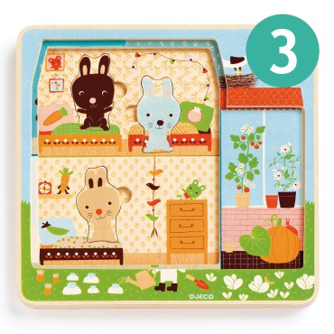 Puzzle dla najmłodszych 3 plansze-Króliczki Djeco