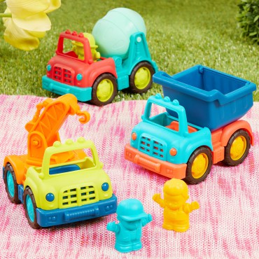 Happy Cruisers – zestaw 3 samochodów budowlanych z figurkami kierowców B.Toys - 1