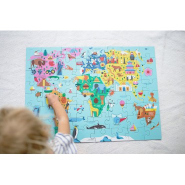 Puzzle Mapa Świata z elementami w kształcie budynków i zwierząt 5+ Mudpuppy - 2