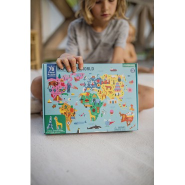 Puzzle Mapa Świata z elementami w kształcie budynków i zwierząt 5+ Mudpuppy - 6