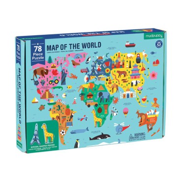 Puzzle Mapa Świata z elementami w kształcie budynków i zwierząt 5+ Mudpuppy - 11