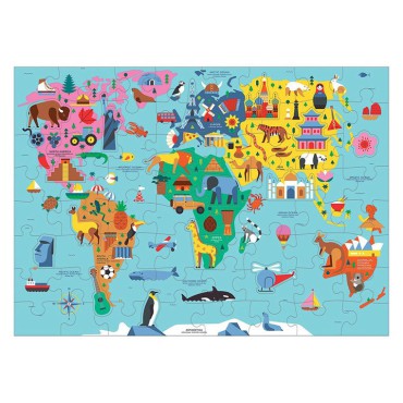 Puzzle Mapa Świata z elementami w kształcie budynków i zwierząt 5+ Mudpuppy - 12