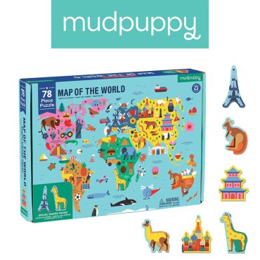 Puzzle Mapa Świata z elementami w kształcie budynków i zwierząt 5+ Mudpuppy - 14