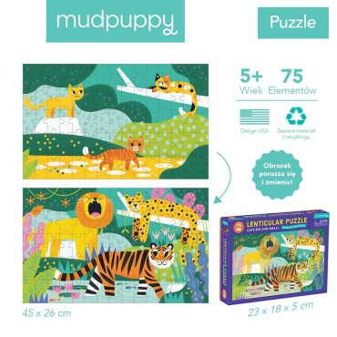 Puzzle soczewkowe z ruchomym obrazkiem 3D Duże i małe koty 75 el. 5+ Mudpuppy - 8