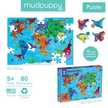 Puzzle Świat dinozaurów z elementami w kształcie dinozaurów 80 el. 5+ Mudpuppy - 15