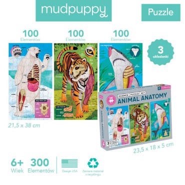 Puzzle edukacyjne 3w1 Anatomia zwierząt 100 elementów 6+ Mudpuppy - 22