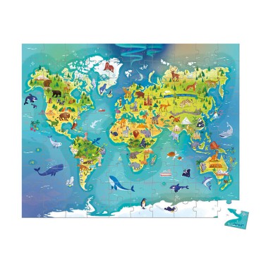 Puzzle w walizce Mapa świata 100 elementów 6+ Made in France Janod - 2