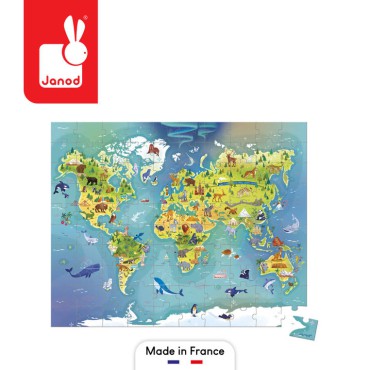 Puzzle w walizce Mapa świata 100 elementów 6+ Made in France Janod - 5