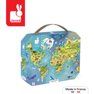 Puzzle w walizce Mapa świata 100 elementów 6+ Made in France Janod - 6