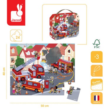 Puzzle w walizce Strażacy 24 elementy 3+ Made in France Janod - 4