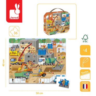 Puzzle w walizce Plac budowy 36 elementów 4+ Made in France Janod - 4