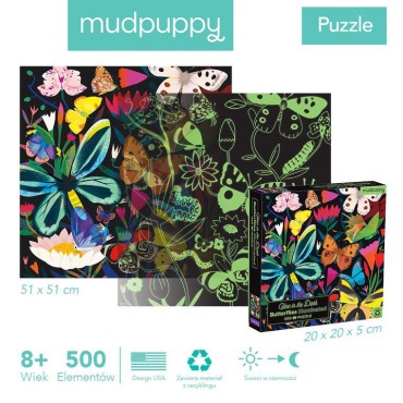 Puzzle rodzinne świecące w ciemności Motyle 500 el. 8+ Mudpuppy - 2