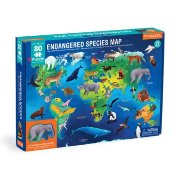 Puzzle edukacyjne Zagrożone gatunki z elementami w kształcie zwierząt 80 elementów 5+ Mudpuppy - 2