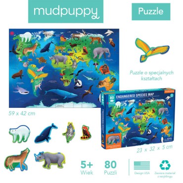 Puzzle edukacyjne Zagrożone gatunki z elementami w kształcie zwierząt 80 elementów 5+ Mudpuppy - 4