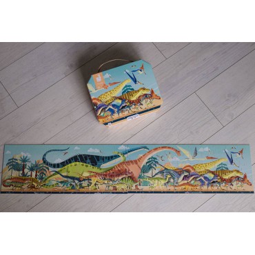 Puzzle panoramiczne w walizce Dinozaury 100 el. 6+ Made in France Janod - 2