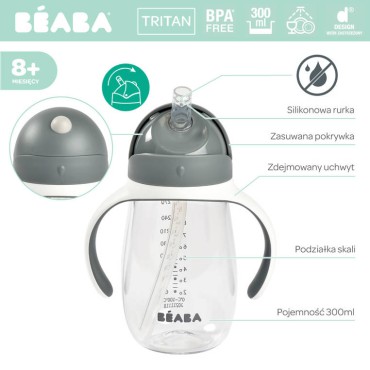 Bidon niekapek ze słomką tritanowy 300 ml Mineral grey Beaba - 10