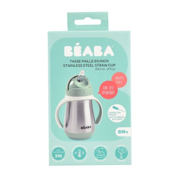 Bidon niekapek ze słomką termiczny 250 ml Sage green Beaba - 4