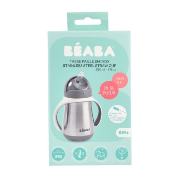 Bidon niekapek ze słomką termiczny 250 ml Mineral grey Beaba - 1