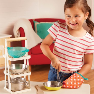 Mini Chef – Pot-n-Pan Playset – zestaw realistycznych naczyń i przyborów kuchennych ze stojakiem B.Toys - 2