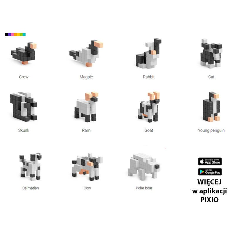 zobacz co można zbudować z zestawu pixio black white animals